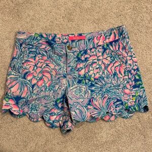 Lilly Pulitzer Pink, Blue & Green Floral Scalloped High-Waist Shorts